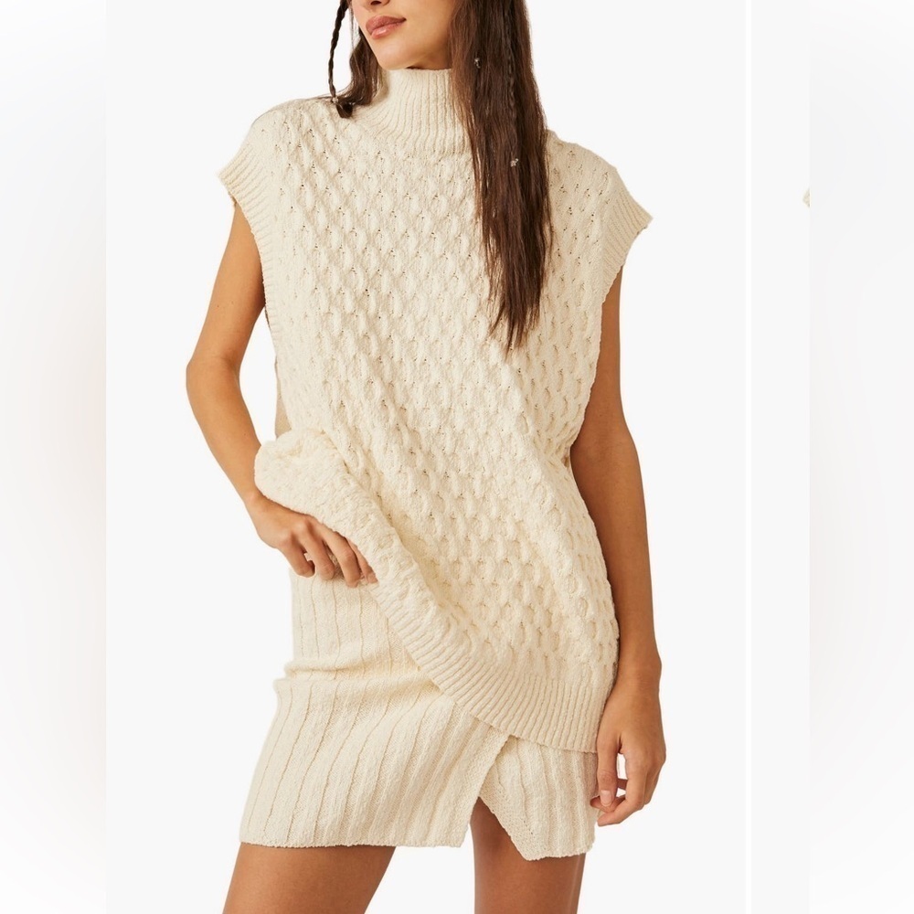 Free People Rosemary Cotton Blend Sweater & Miniskirt Set in Cream Size Medium